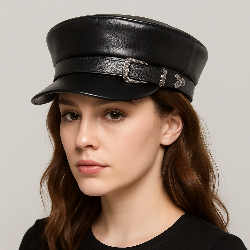 Carennac Black Leather Sailor Cap