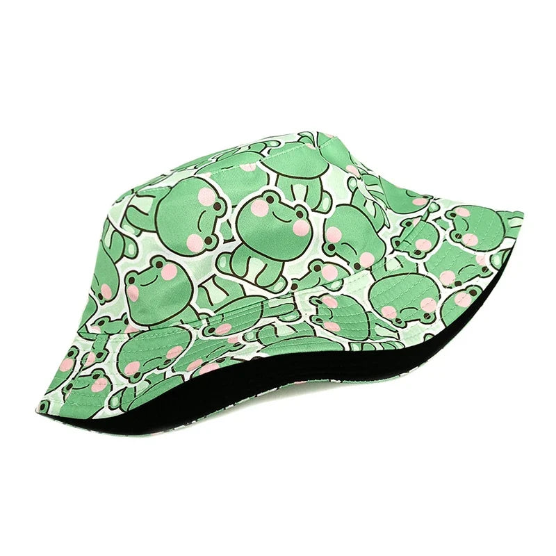 Cartoon Frogs Print Reversible Bucket Hat