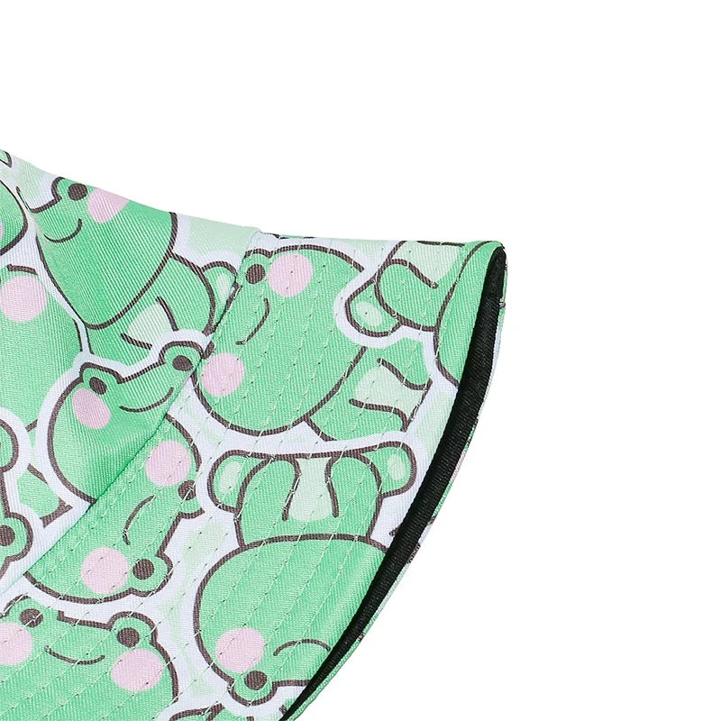 Cartoon Frogs Print Reversible Bucket Hat
