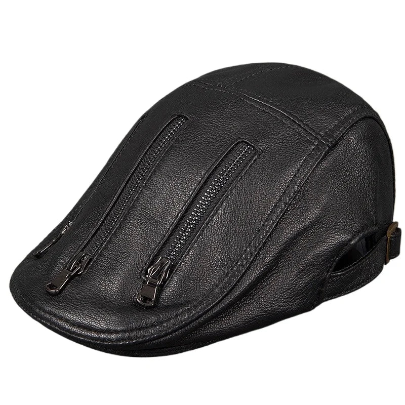 Cassavetes Zippers Genuine Leather Duckbill Flat Cap