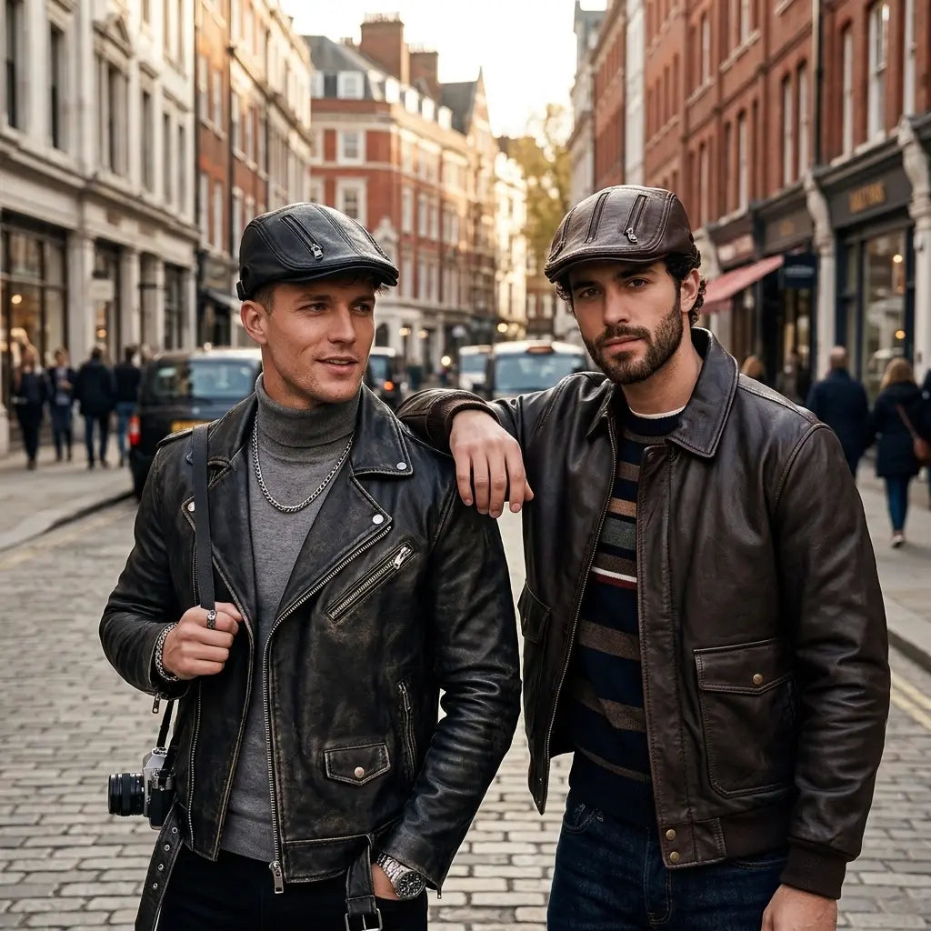 Cassavetes Zippers Genuine Leather Duckbill Flat Cap