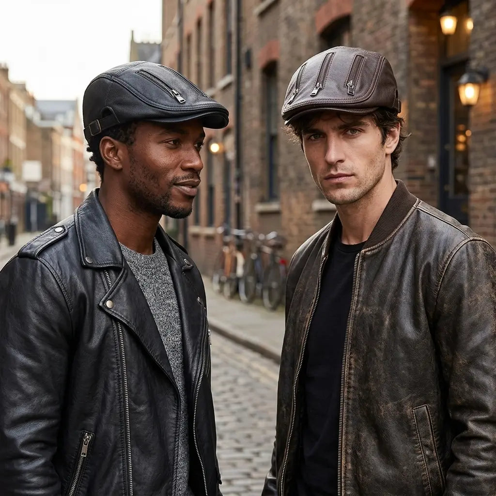Cassavetes Zippers Genuine Leather Duckbill Flat Cap