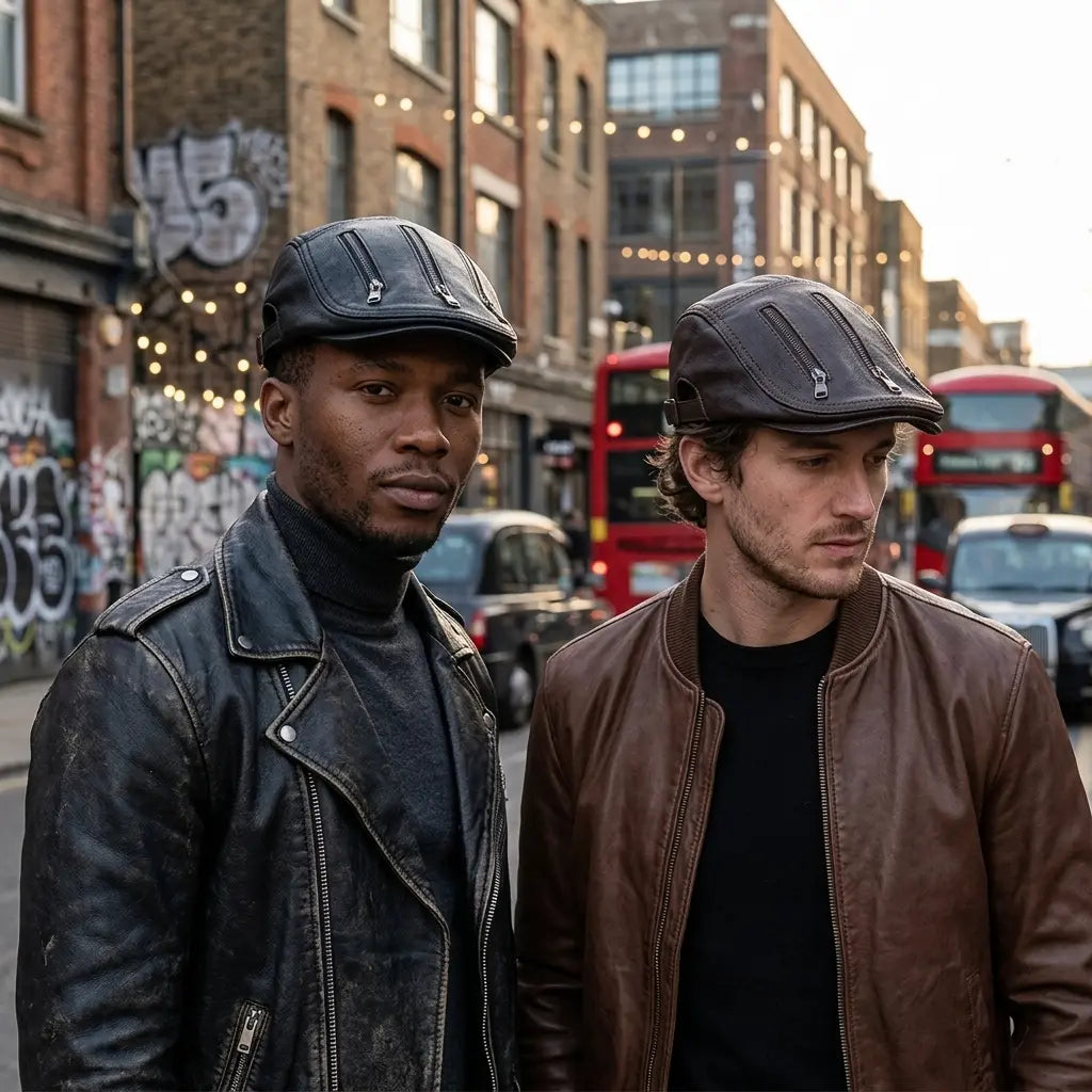 Cassavetes Zippers Genuine Leather Duckbill Flat Cap