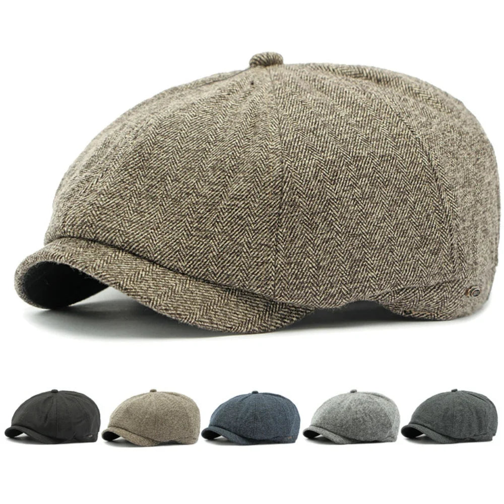 Cezanne Herringbone Cotton Newsboy Cap