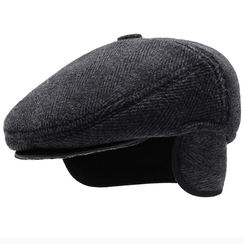 Chapman Winter Earflaps Wool Flat Cap