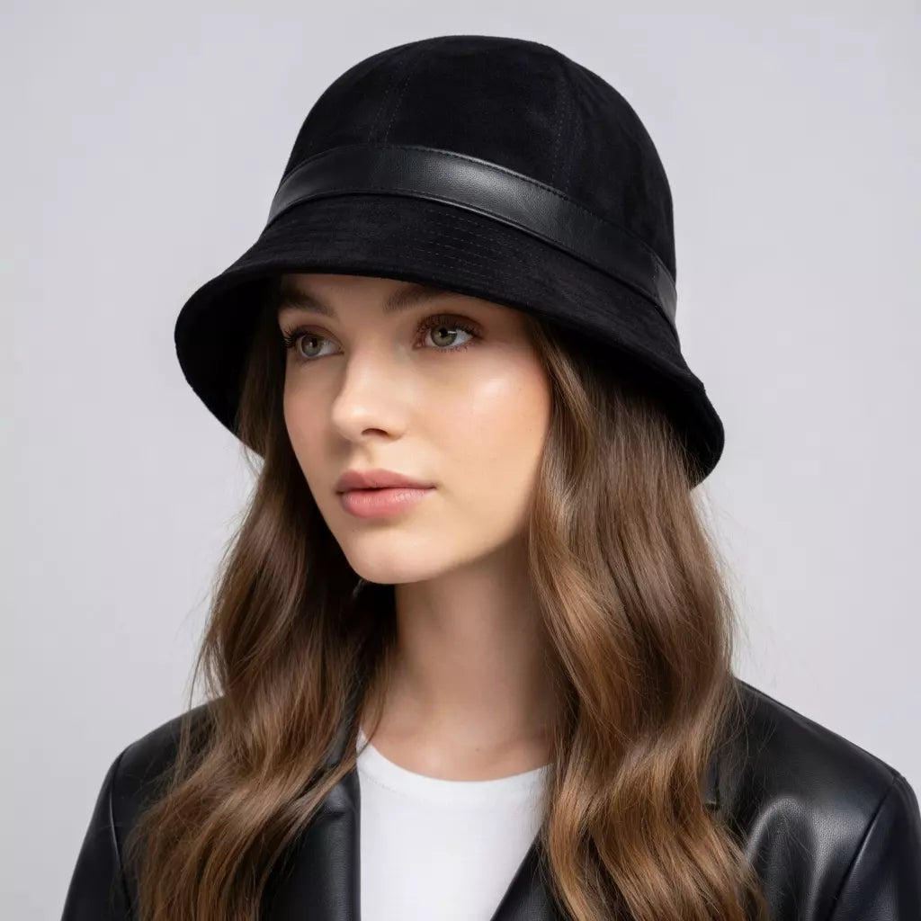 Charlotte Woman Genuine Suede Leather Cloche Hat