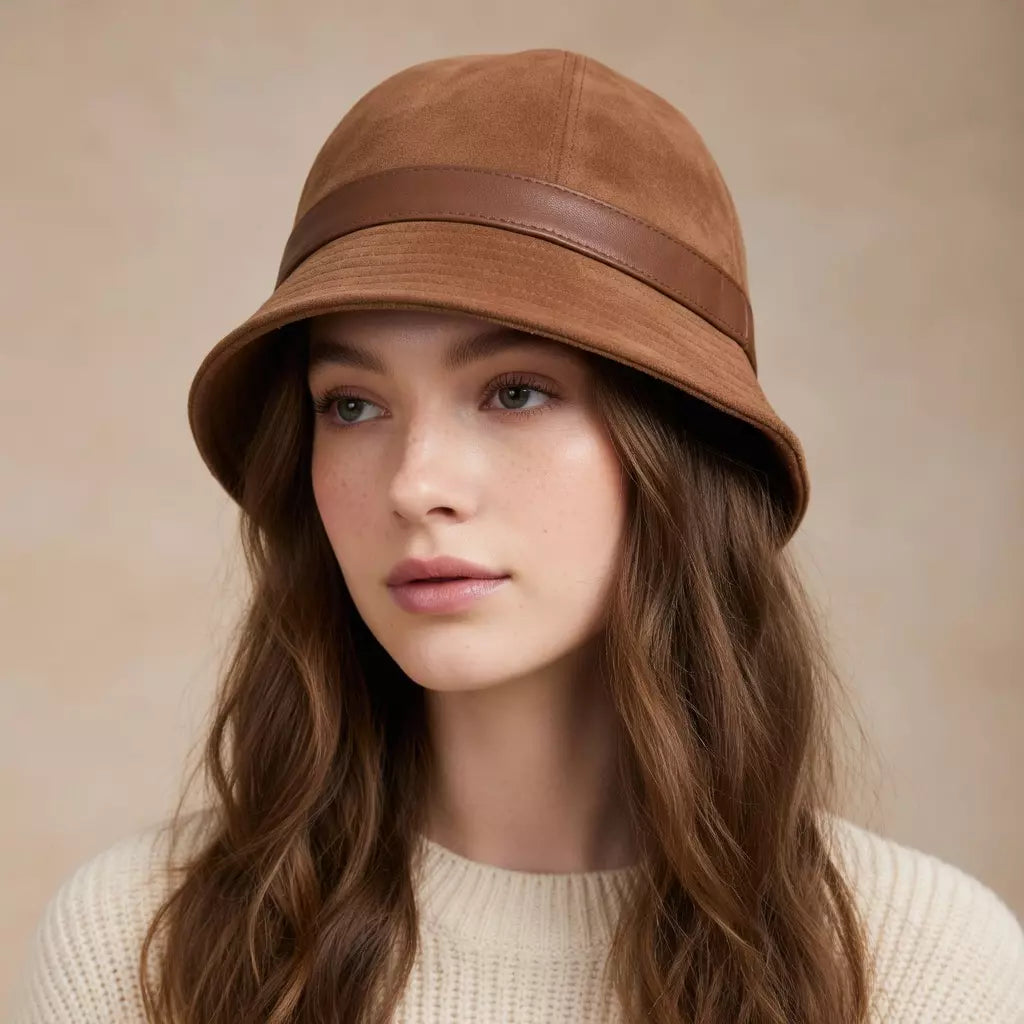 Charlotte Woman Genuine Suede Leather Cloche Hat