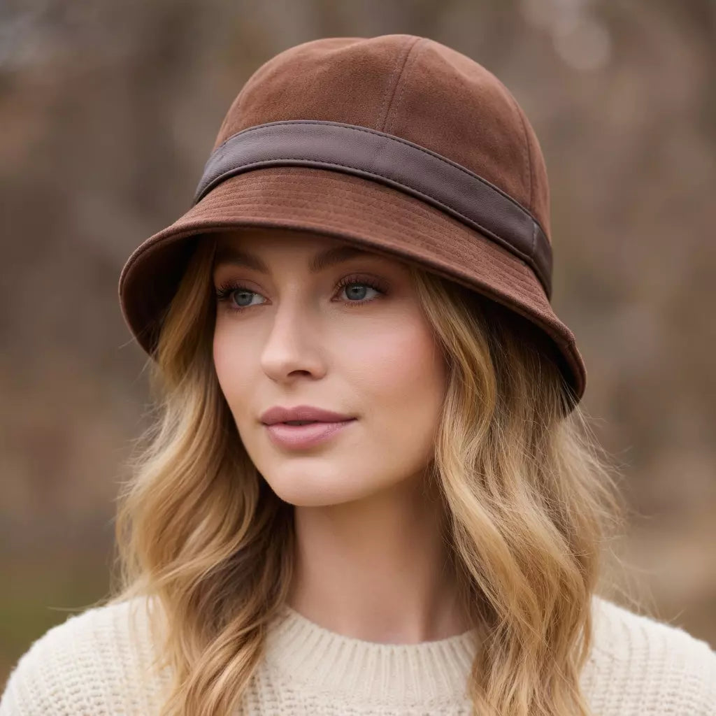 Charlotte Woman Genuine Suede Leather Cloche Hat