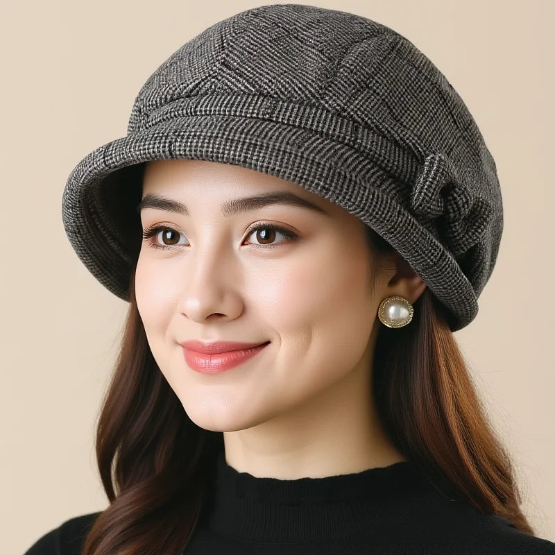 Charlotte Women Vintage Bow Plaid Beret