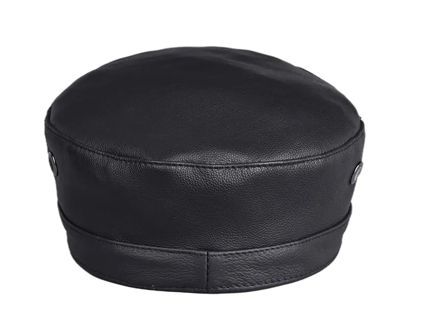 Chicago Plain Genuine Leather Army Cap
