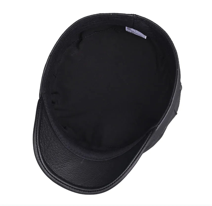 Chicago Plain Genuine Leather Army Cap
