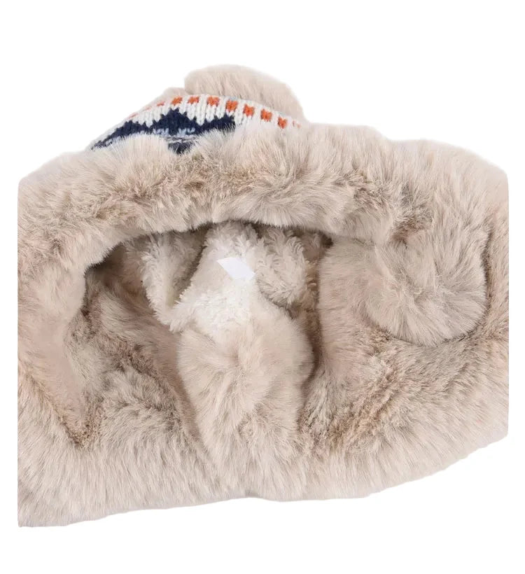 Christmas Winter Knitted Pom Pom Fur Bomber Hat