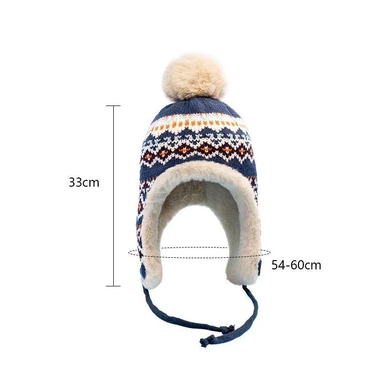 Christmas Winter Knitted Pom Pom Fur Bomber Hat