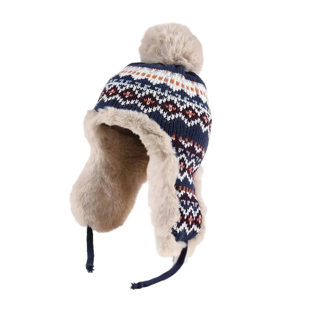 Christmas Winter Knitted Pom Pom Fur Bomber Hat