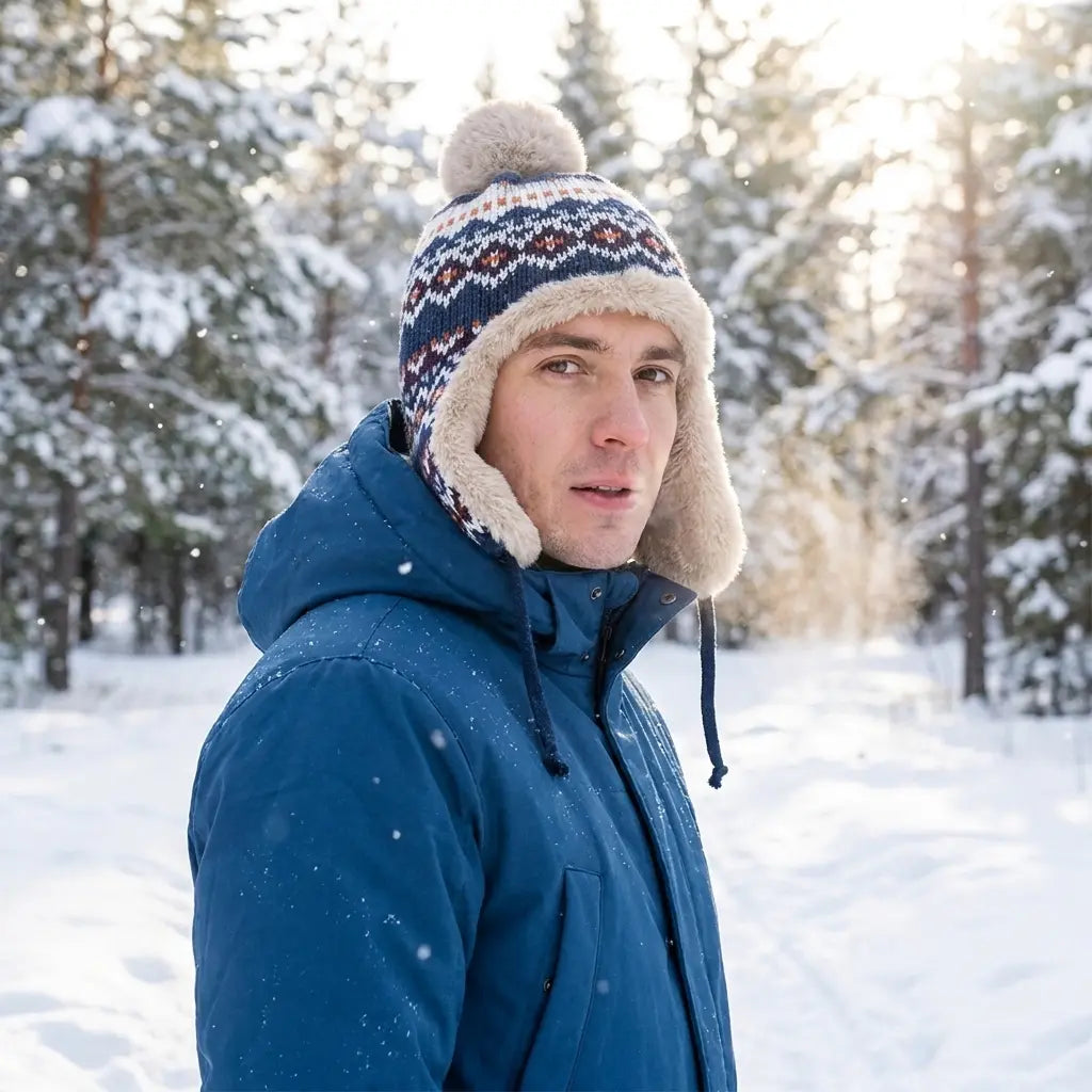 Christmas Winter Knitted Pom Pom Fur Bomber Hat