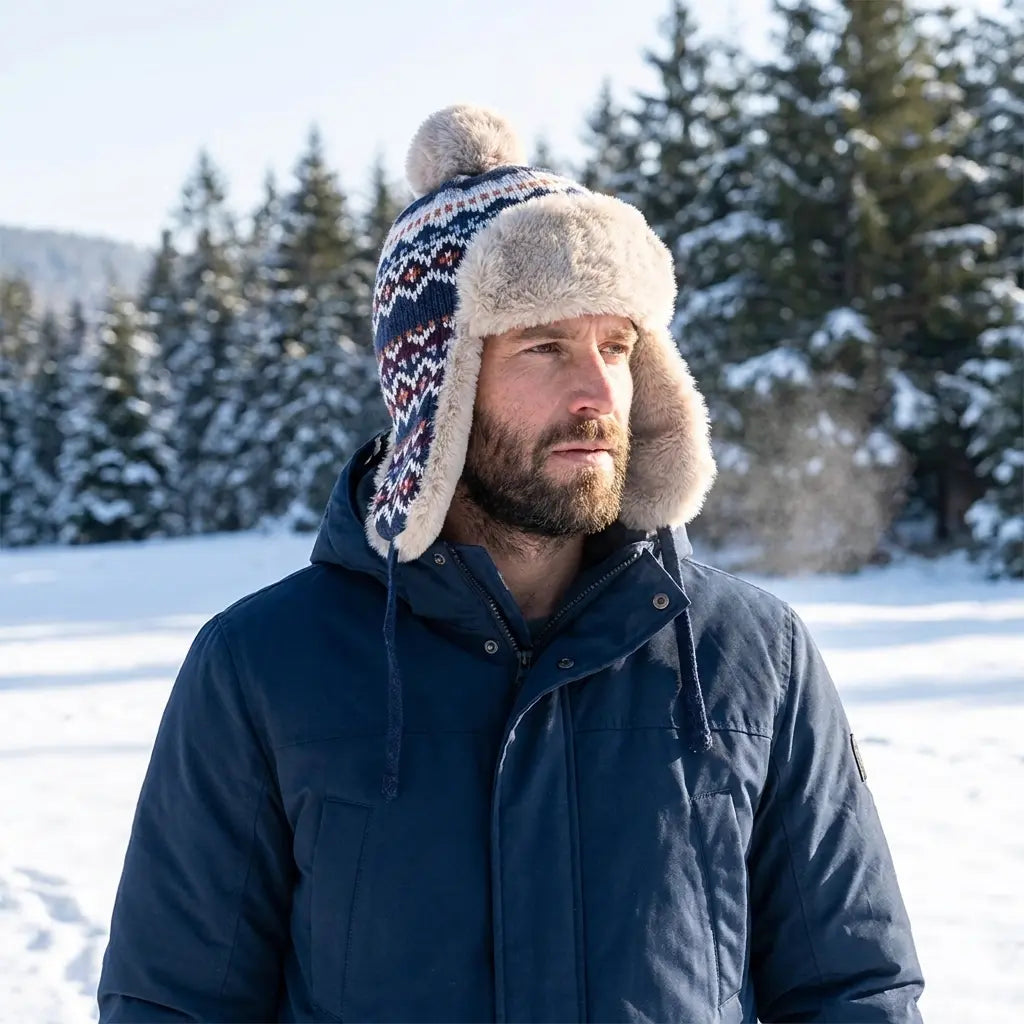 Christmas Winter Knitted Pom Pom Fur Bomber Hat