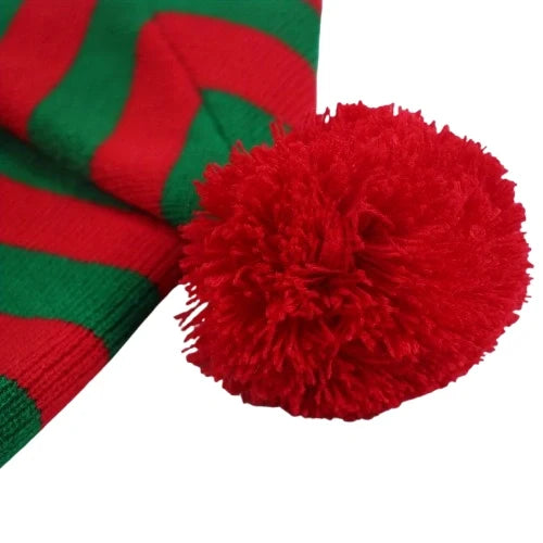 Classic Pom Pom Christmas Elf Striped Beanie