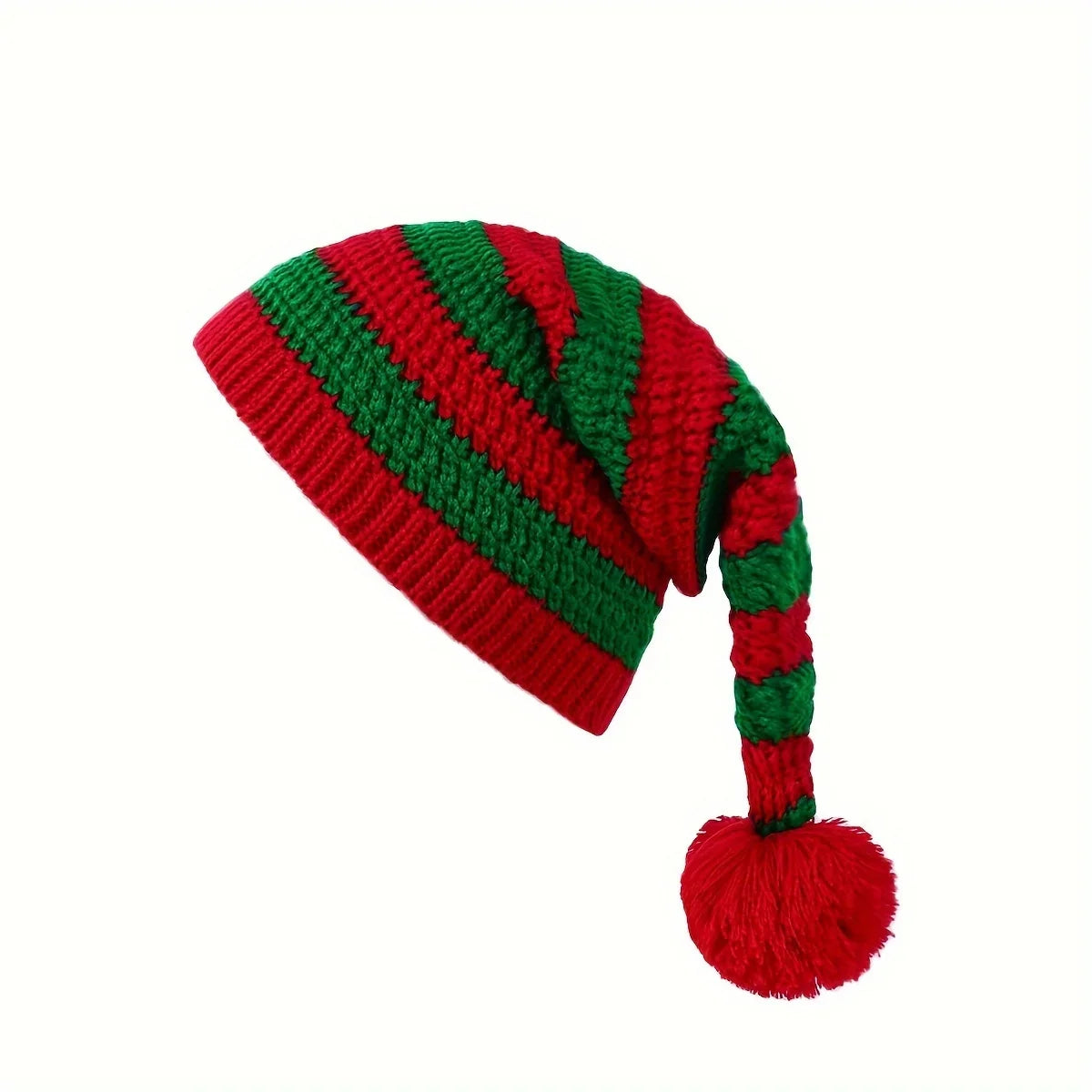 Classic Pom Pom Christmas Elf Striped Beanie