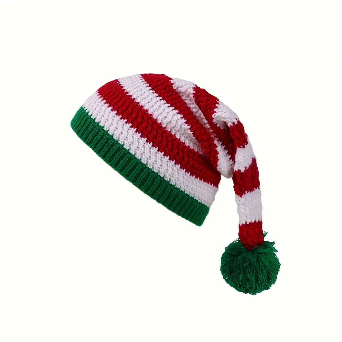 Classic Pom Pom Christmas Elf Striped Beanie