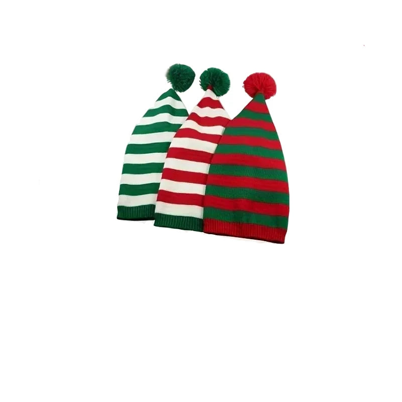 Classic Pom Pom Christmas Elf Striped Beanie