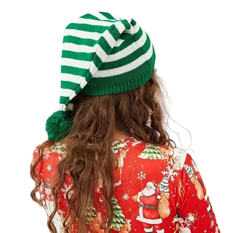 Classic Pom Pom Christmas Elf Striped Beanie