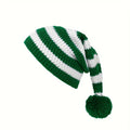 Classic Pom Pom Christmas Elf Striped Beanie