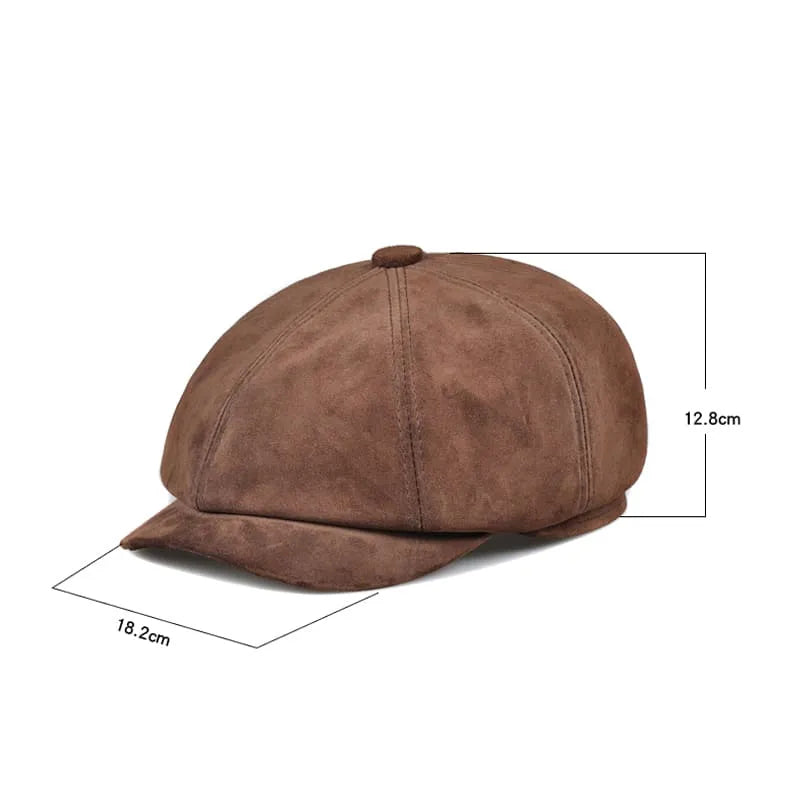 Coffee Genuine Suede Leather Newsboy Cap