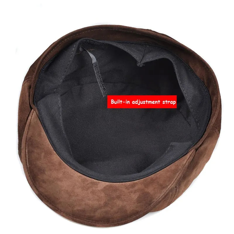 Coffee Genuine Suede Leather Newsboy Cap