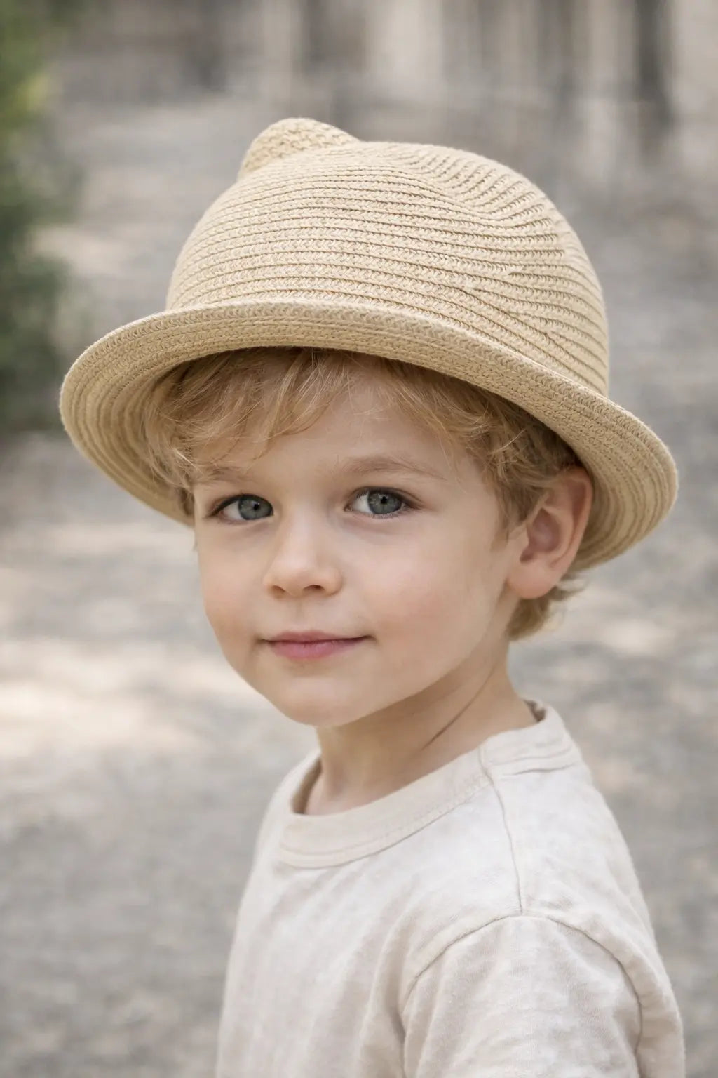 Cute Ears Kids Summer Straw Bucket Hat