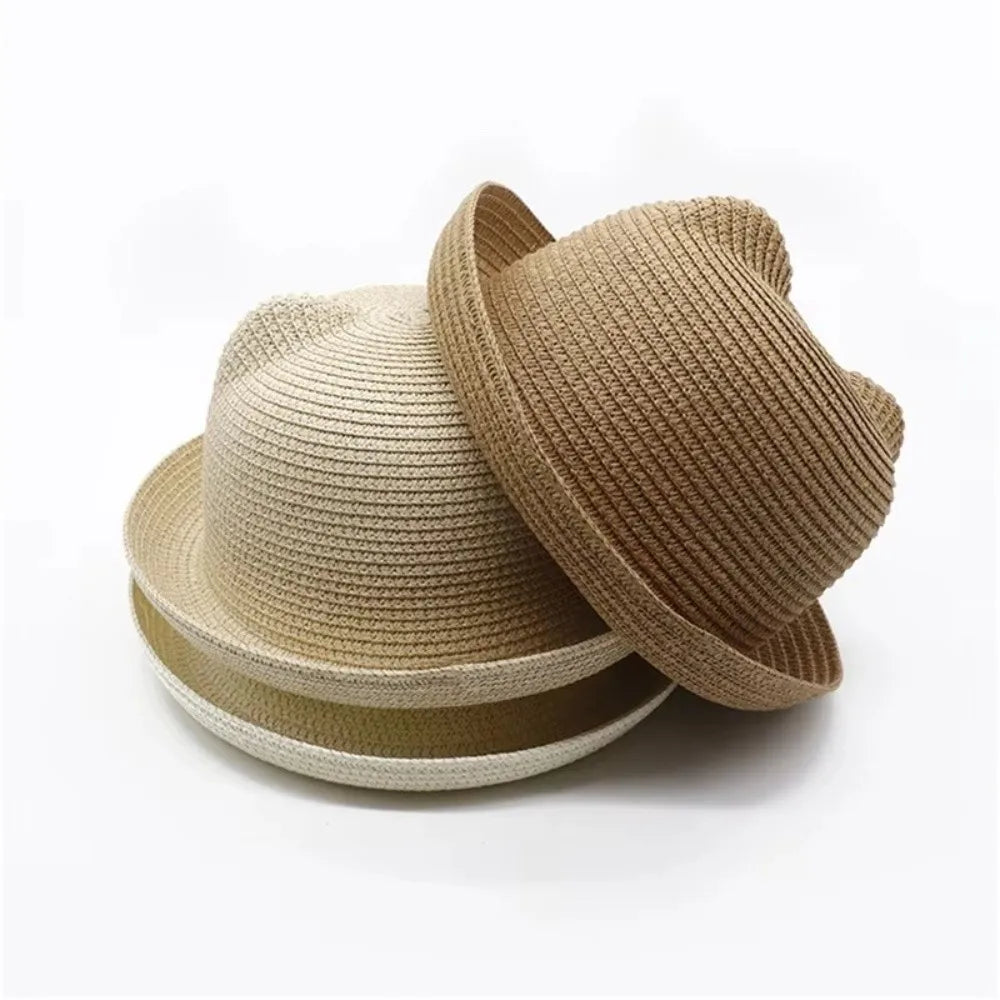 Cute Ears Kids Summer Straw Bucket Hat