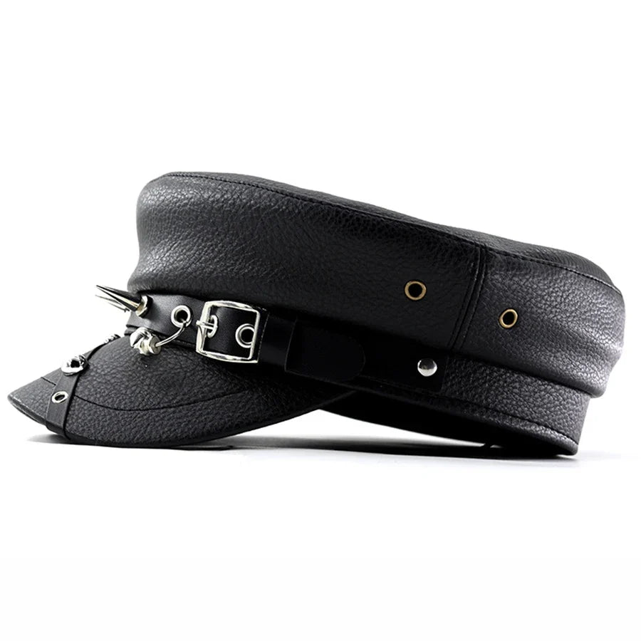Cyberpunk Black Leather Sailor Cap