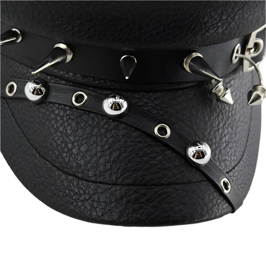 Cyberpunk Black Leather Sailor Cap