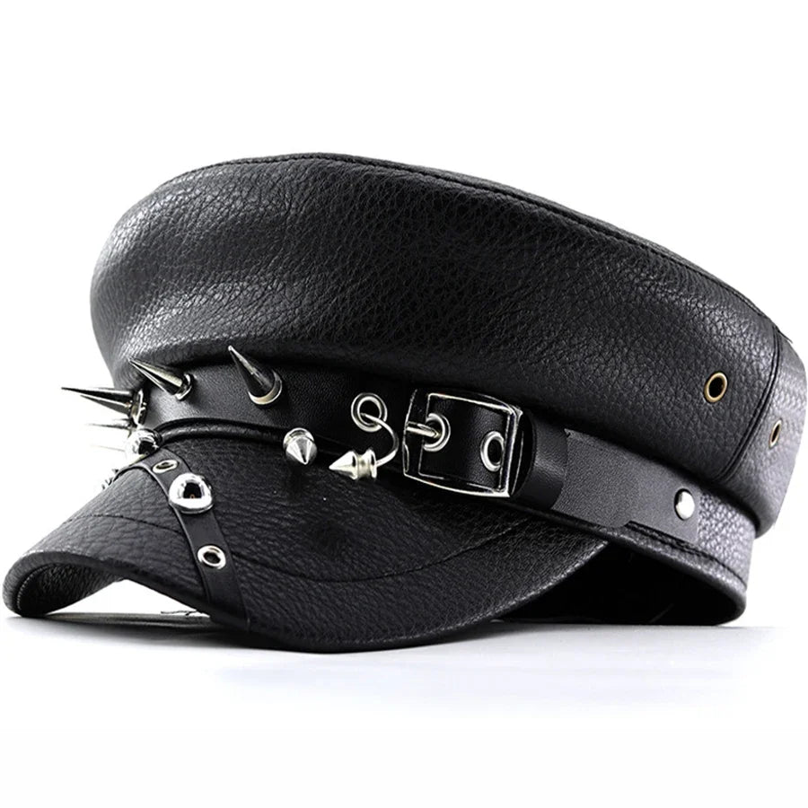 Cyberpunk Black Leather Sailor Cap