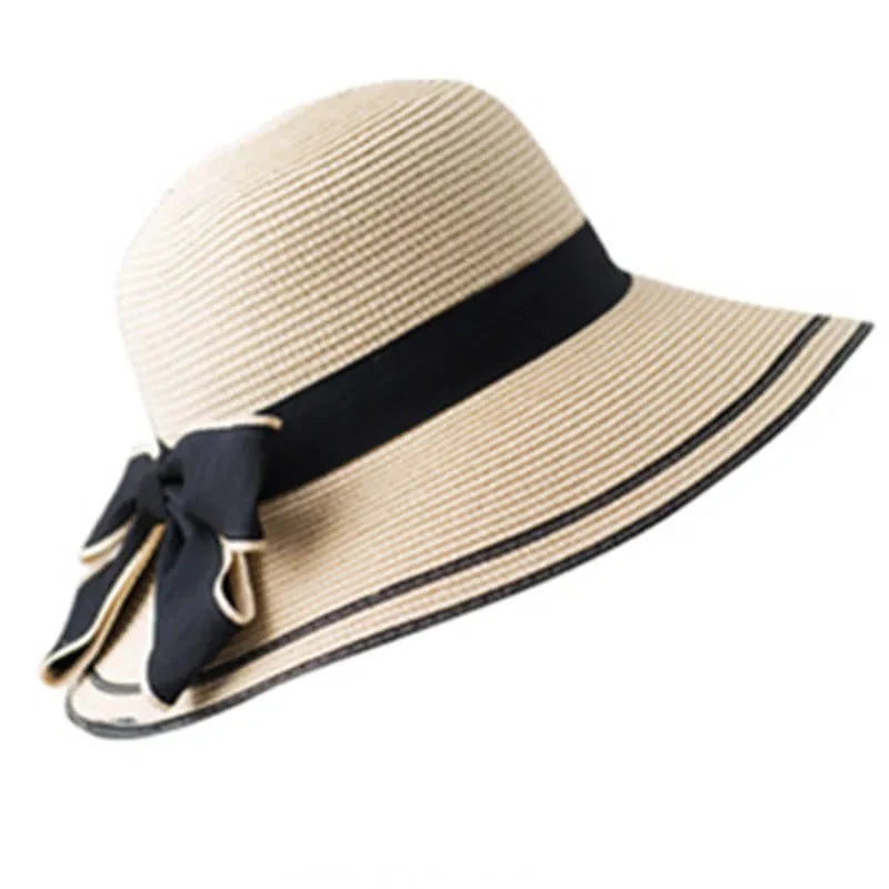 Da Costa Women Bowknot Summer Straw Bucket Hat