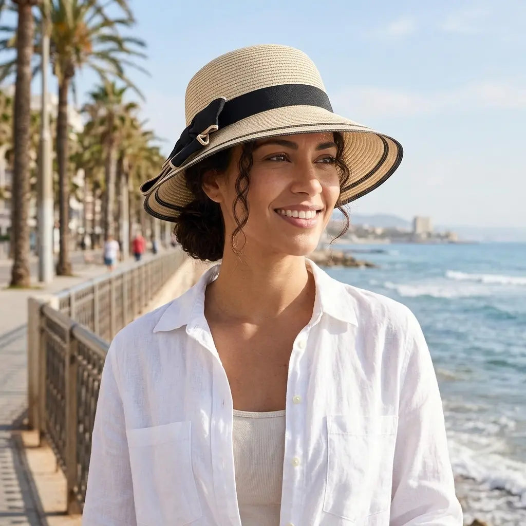 Da Costa Women Bowknot Summer Straw Bucket Hat