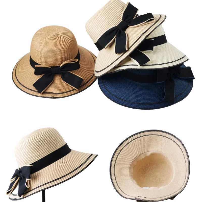 Da Costa Women Bowknot Summer Straw Bucket Hat