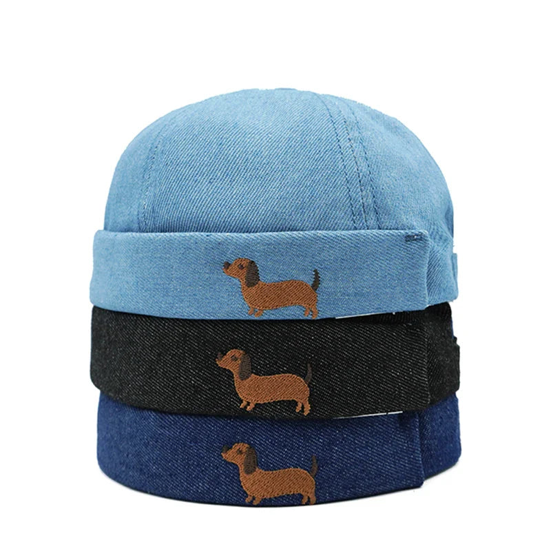 Dachshund Denim Brimless Docker Cap