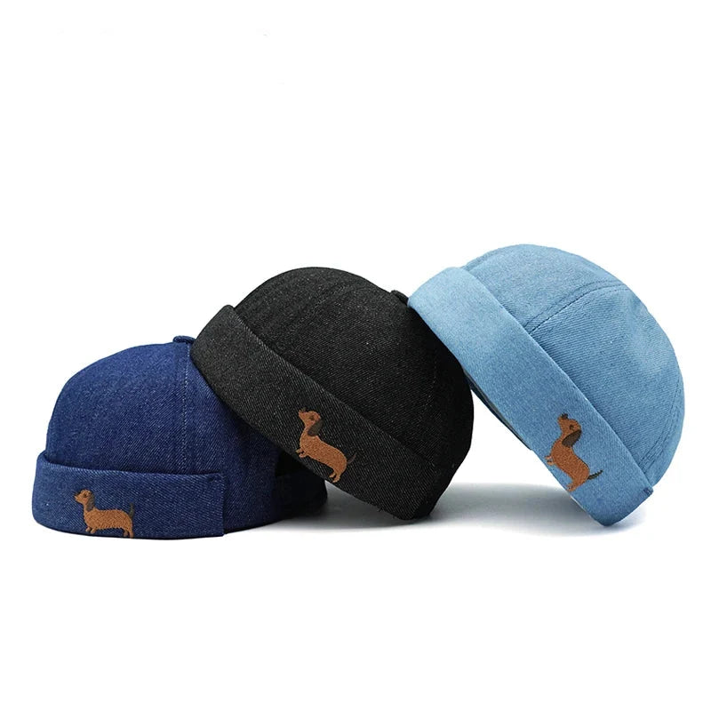Dachshund Denim Brimless Docker Cap