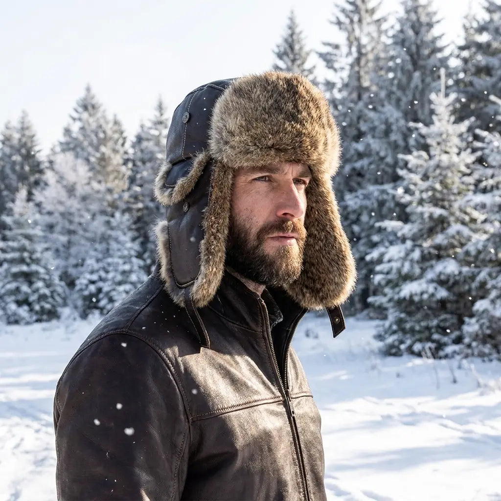 Dallas Winter Fur Genuine Leather Trapper Bomber Hat
