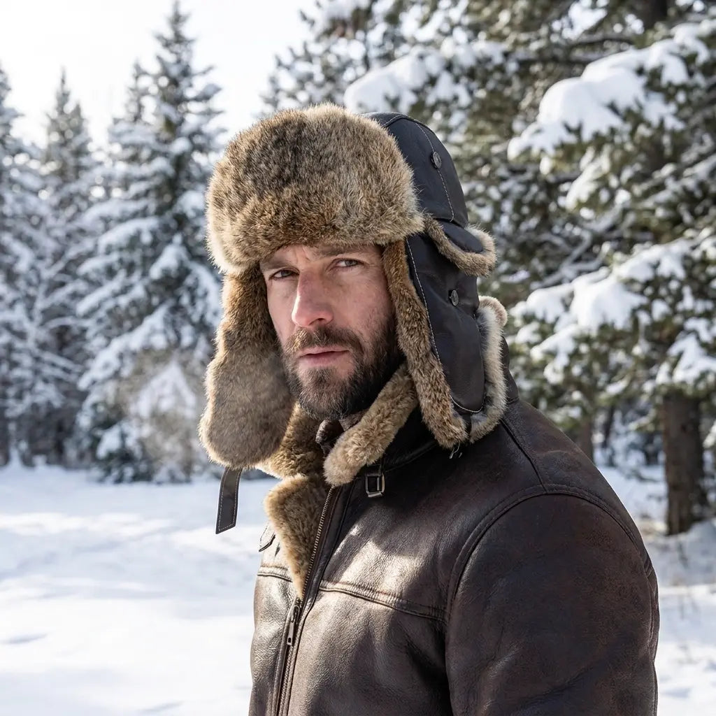 Dallas Winter Fur Genuine Leather Trapper Bomber Hat