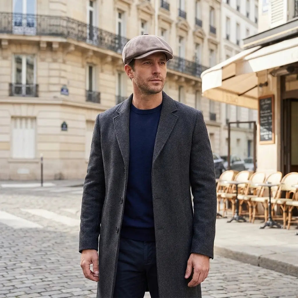 Danbury Gray Genuine Leather Newsboy Cap