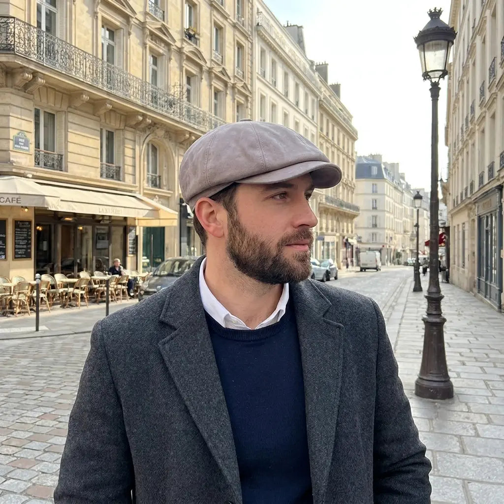 Danbury Gray Genuine Leather Newsboy Cap