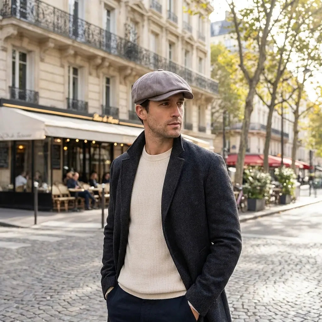 Danbury Gray Genuine Leather Newsboy Cap