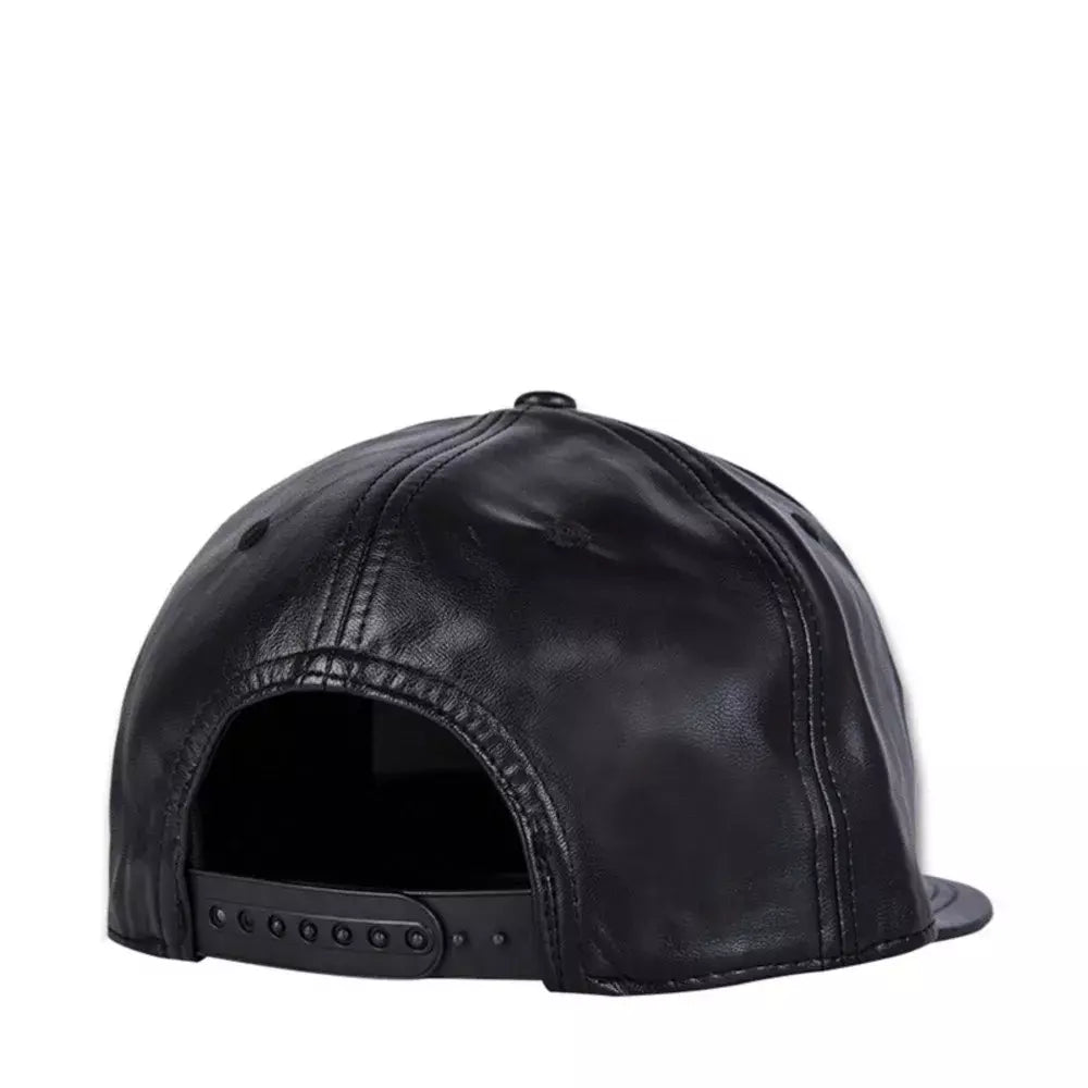 Daudet Black Leather Snapback Cap