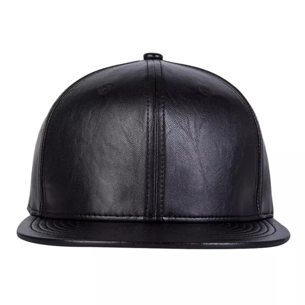 Daudet Black Leather Snapback Cap