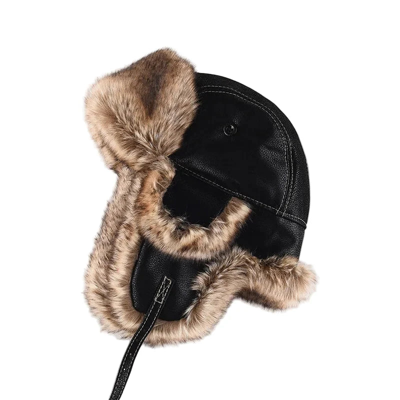 Davenport Winter Fur Leather Trapper Bomber Hat