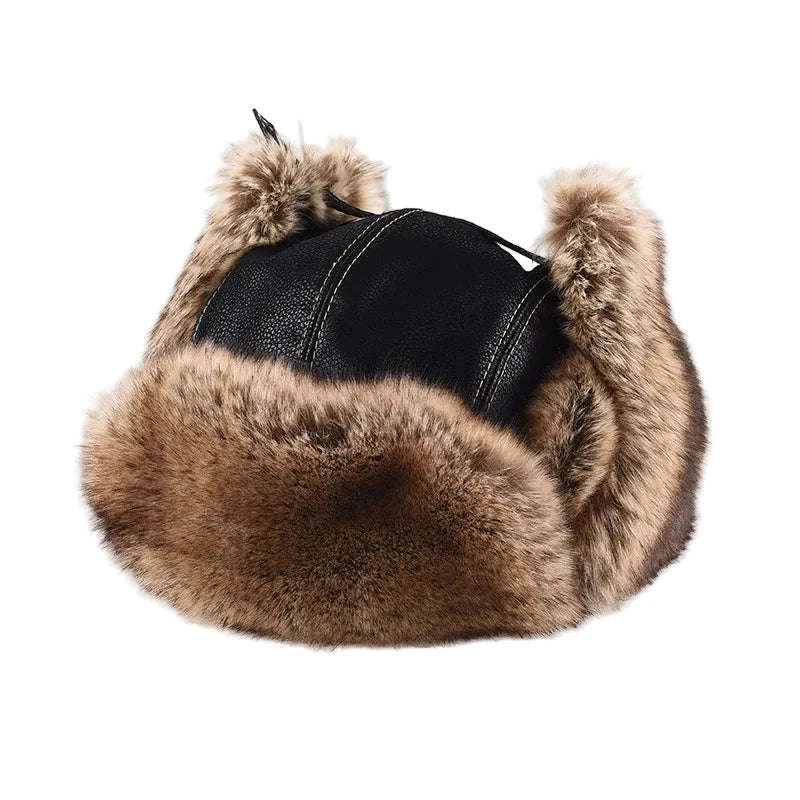 Davenport Winter Fur Leather Trapper Bomber Hat