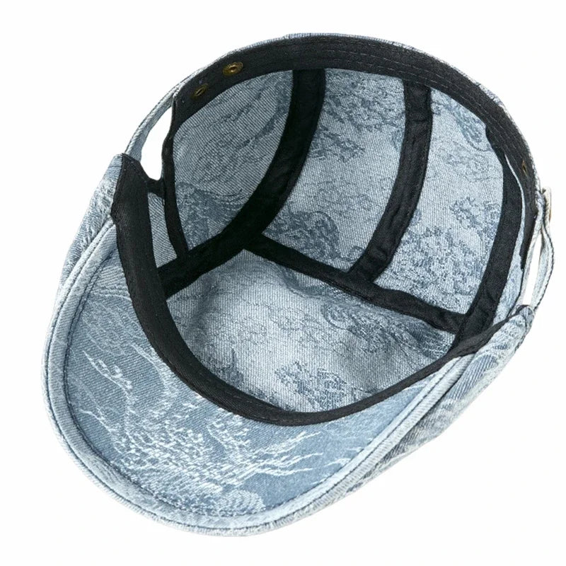 Dayton Distressed Denim Flat Cap
