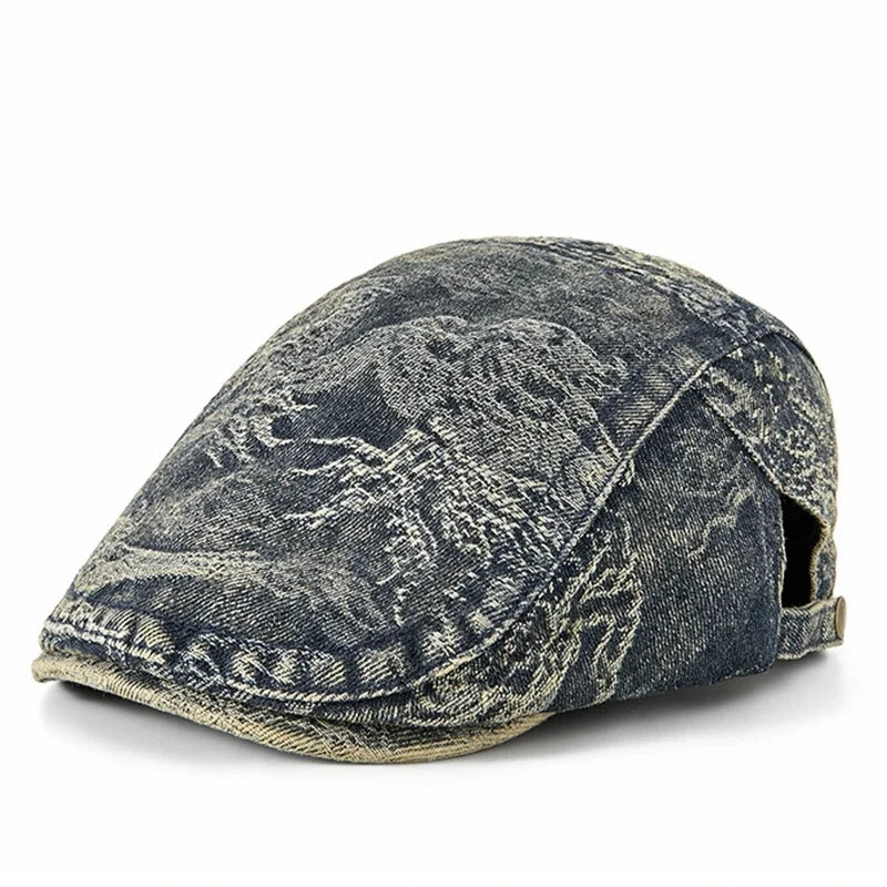 Dayton Distressed Denim Flat Cap