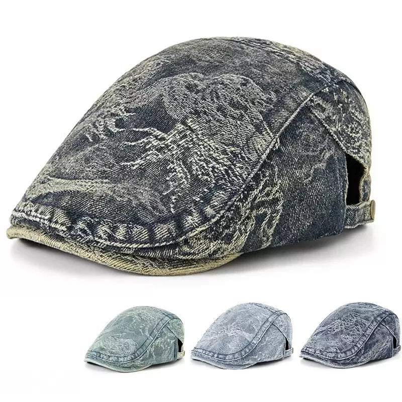 Dayton Distressed Denim Flat Cap